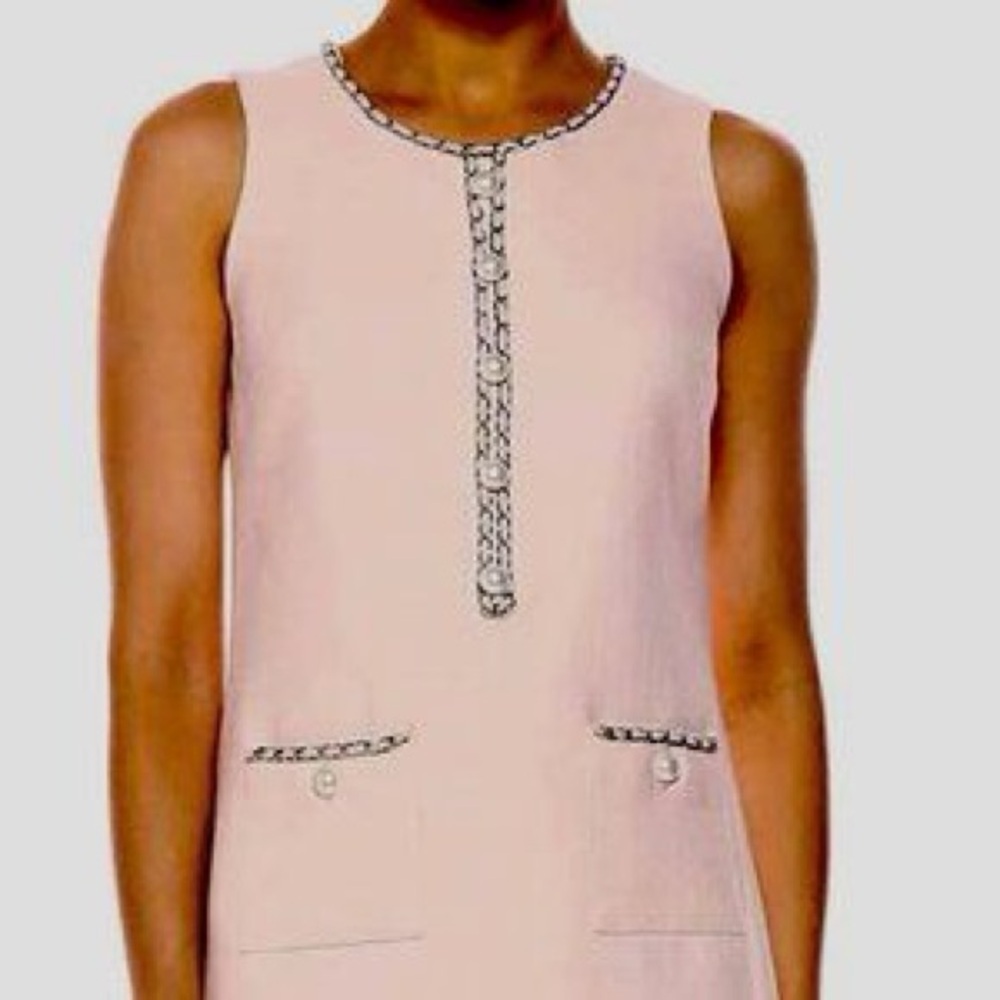 Karl Lagerfeld Pale Pink Sleeveless Shift Dress with Chain Trim - Picture 2 of 6